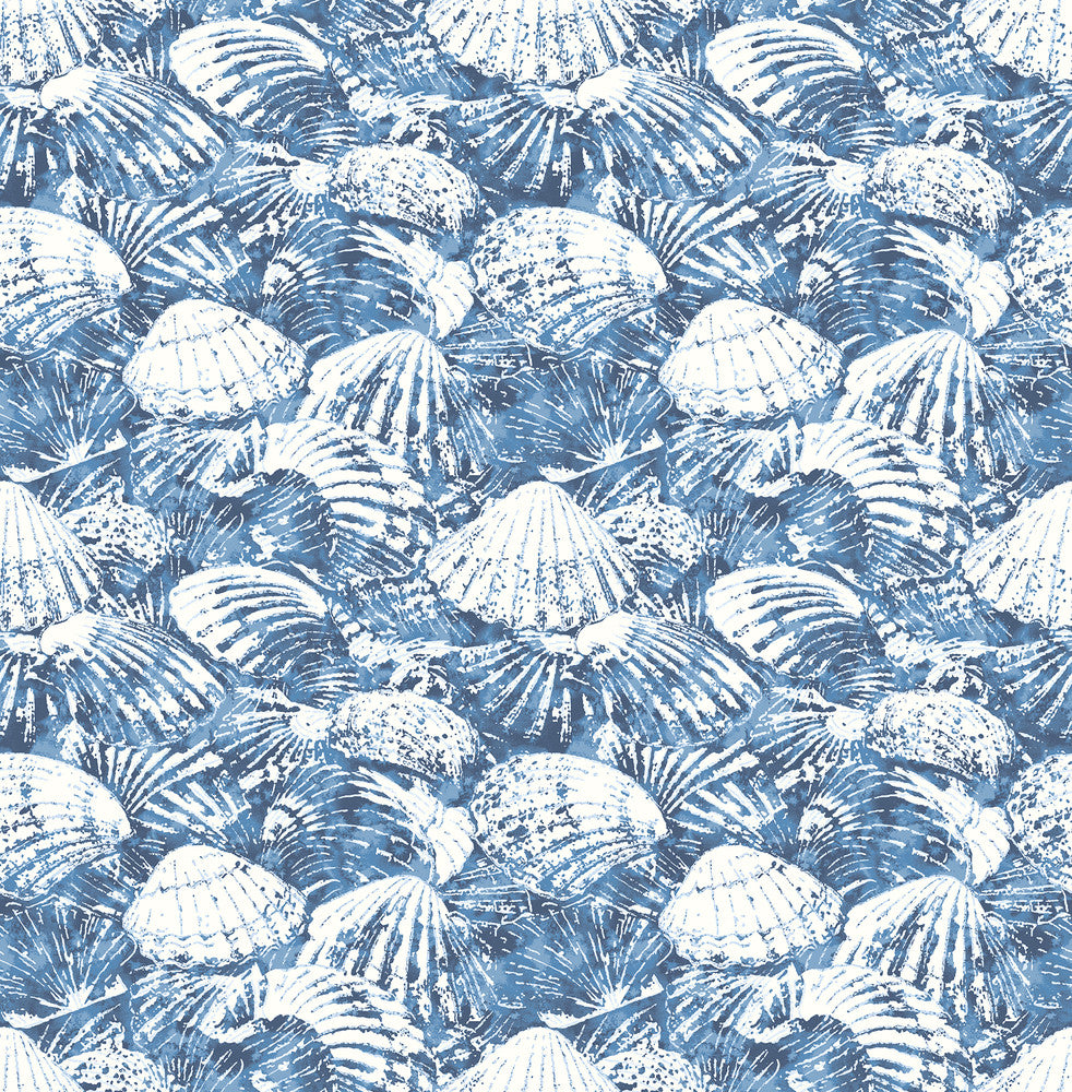 Surfside Blue Shells Wallpaper by Brewster Fresh Start Kitchen & Bath Covers about 56.4 square feet 20.5-in by 33-ft long roll Unpasted 10.4 - Fabric Carolina -