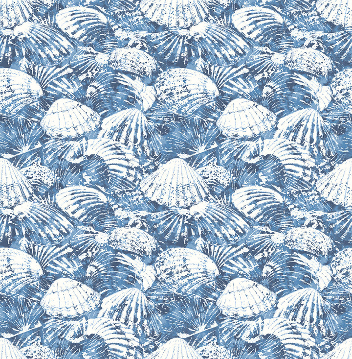 Surfside Blue Shells Wallpaper by Brewster Fresh Start Kitchen & Bath Covers about 56.4 square feet 20.5-in by 33-ft long roll Unpasted 10.4 - Fabric Carolina -