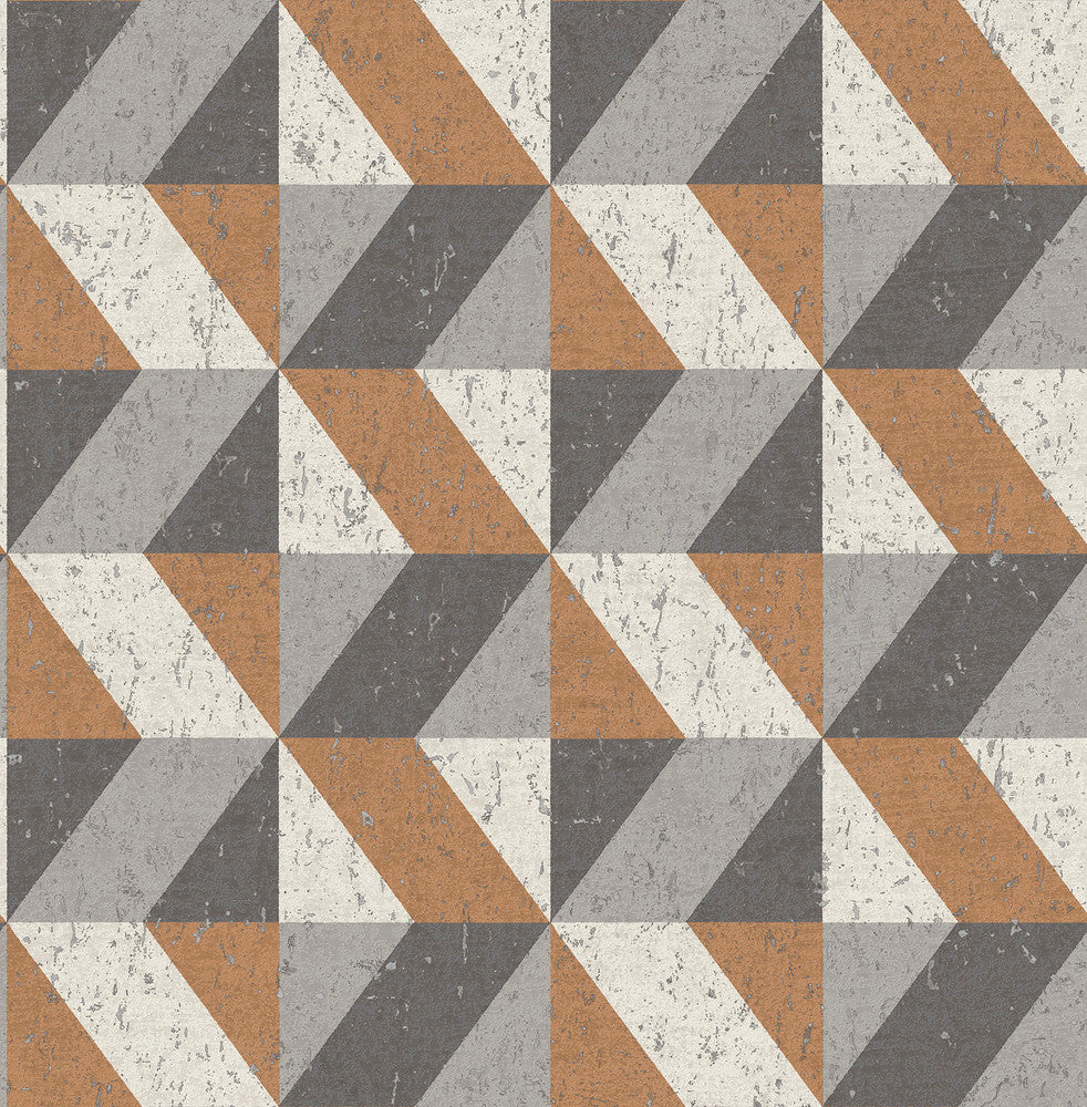 Cerium Copper Concrete Geometric Wallpaper by A-Street Prints Alchemy Covers about 56.4 square feet 20.5-in by 33-ft long roll Unpasted 20.9 - Fabric Carolina -