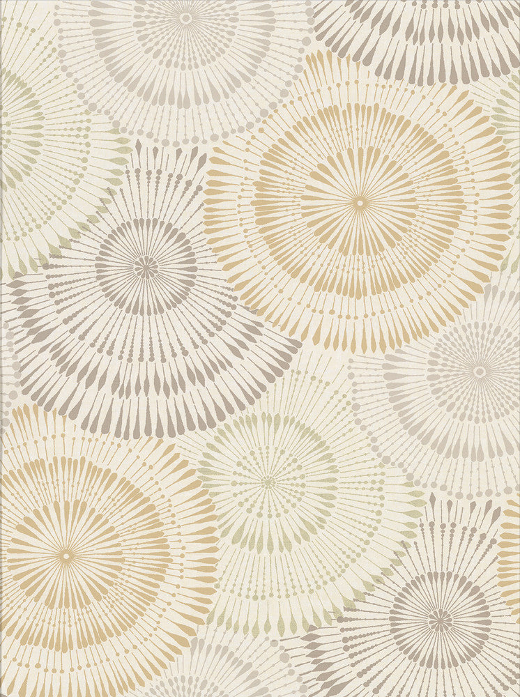 Howe Wheat Medallions Wallpaper by Brewster Riva Covers about 57.8 square feet 21-in by 33-ft long roll Unpasted 25 - Fabric Carolina -