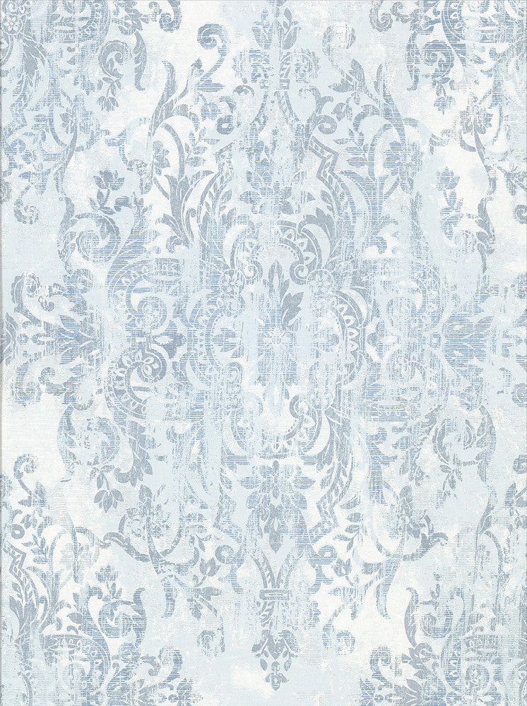 Shirley Slate Distressed Damask Wallpaper by Brewster Riva Covers about 57.8 square feet 21-in by 33-ft long roll Unpasted 25 - Fabric Carolina -