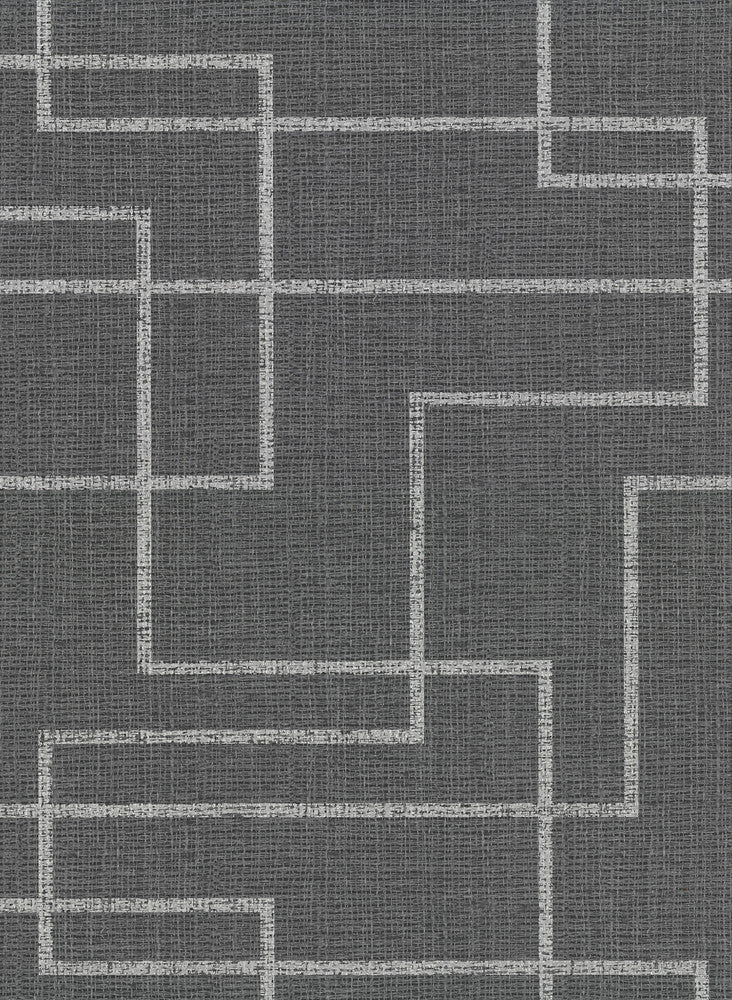 Clarendon Charcoal Geometric Faux Grasscloth Wallpaper by Warner Warner Textures IX 2754 Main Street Covers about 60.8 square feet 27-in by 27-ft long roll Unpasted 20.5 - Fabric Carolina -