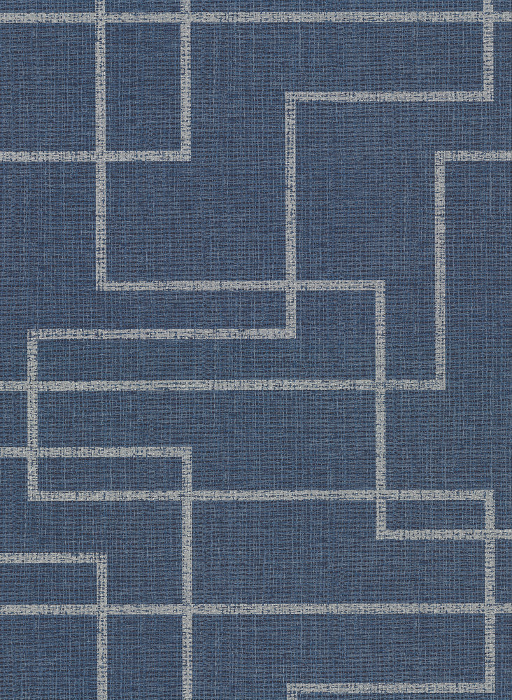 Clarendon Indigo Geometric Faux Grasscloth Wallpaper by Warner Warner Textures IX 2754 Main Street Covers about 60.8 square feet 27-in by 27-ft long roll Unpasted 20.5 - Fabric Carolina -