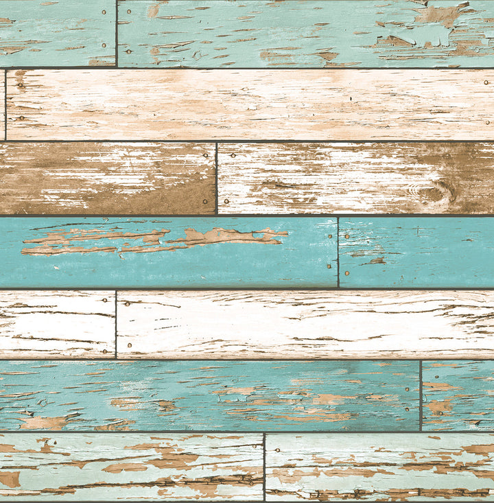 Levi Turquoise Scrap Wood Wallpaper by A-Street Prints Trilogy Covers about 56.4 square feet 20.5-in by 33-ft long roll Unpasted 20.8 - Fabric Carolina -