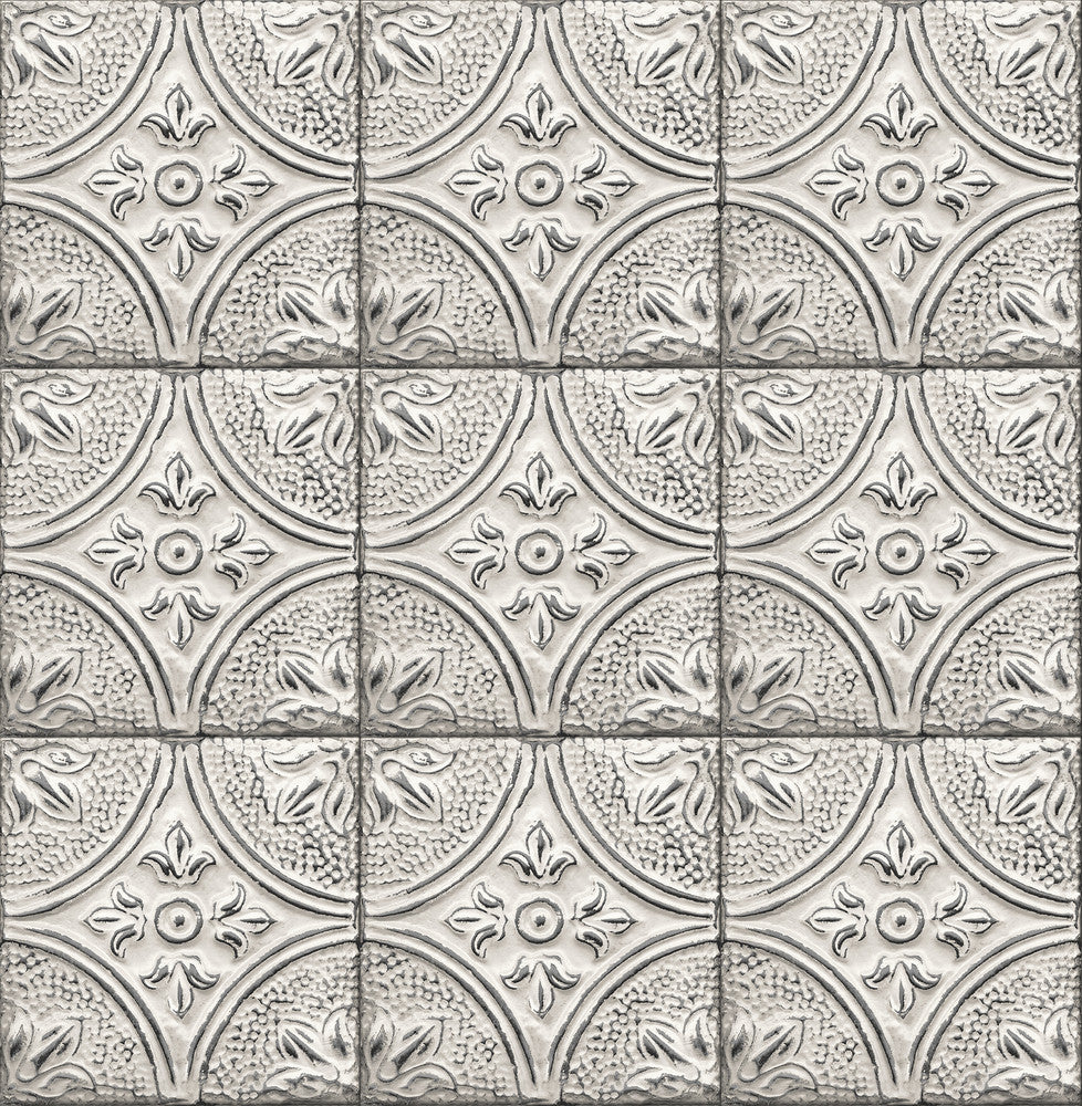 Cornelius White Tin Ceiling Tile Wallpaper by A-Street Prints Trilogy Covers about 56.4 square feet 20.5-in by 33-ft long roll Unpasted 20.9 - Fabric Carolina -