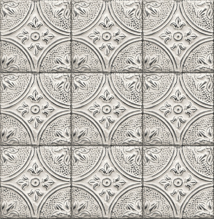 Cornelius White Tin Ceiling Tile Wallpaper by A-Street Prints Trilogy Covers about 56.4 square feet 20.5-in by 33-ft long roll Unpasted 20.9 - Fabric Carolina -