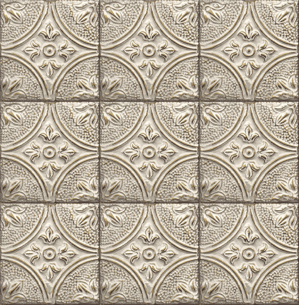 Cornelius Grey Tin Ceiling Tile Wallpaper by A-Street Prints Trilogy Covers about 56.4 square feet 20.5-in by 33-ft long roll Unpasted 20.9 - Fabric Carolina -