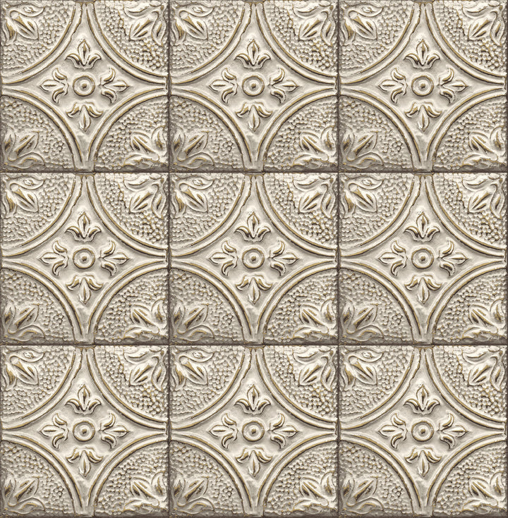 Cornelius Grey Tin Ceiling Tile Wallpaper by A-Street Prints Trilogy Covers about 56.4 square feet 20.5-in by 33-ft long roll Unpasted 20.9 - Fabric Carolina -