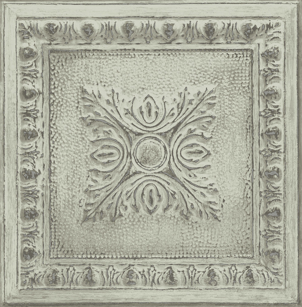 Hillman Light Green Ornament Tin Tile Wallpaper by A-Street Prints Trilogy Covers about 56.4 square feet 20.5-in by 33-ft long roll Unpasted 20.5 - Fabric Carolina -