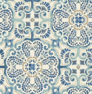 Florentine Blue Faux Tile Wallpaper by A-Street Prints