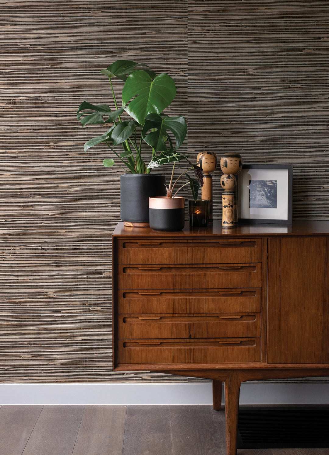 Anhui Black Grasscloth Wallpaper by A-Street Prints Designer