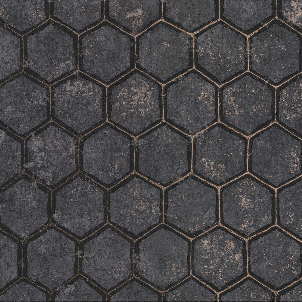 Starling Charcoal Honeycomb Wallpaper by Brewster Polished Covers about 75.6 square feet 27.5-in by 33-ft long roll Unpasted 12.6 - Fabric Carolina -