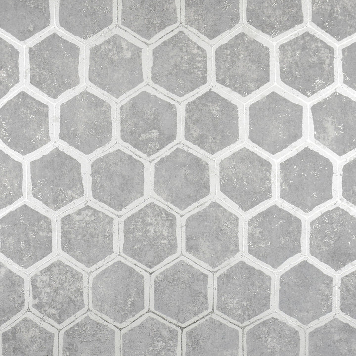 Starling Pewter Honeycomb Wallpaper by Brewster Polished Covers about 75.6 square feet 27.5-in by 33-ft long roll Unpasted 12.6 - Fabric Carolina -