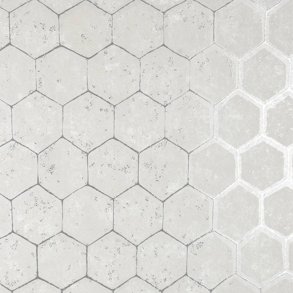 Starling Silver Honeycomb Wallpaper by Brewster Polished Covers about 75.6 square feet 27.5-in by 33-ft long roll Unpasted 12.6 - Fabric Carolina -