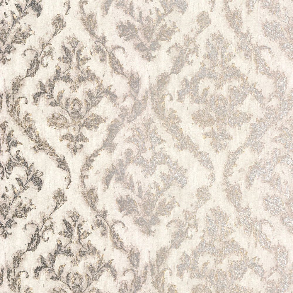 Lyra Light Grey Damask Wallpaper by Brewster Polished Covers about 57.8 square feet 21-in by 33-ft long roll Unpasted 25.2 - Fabric Carolina -