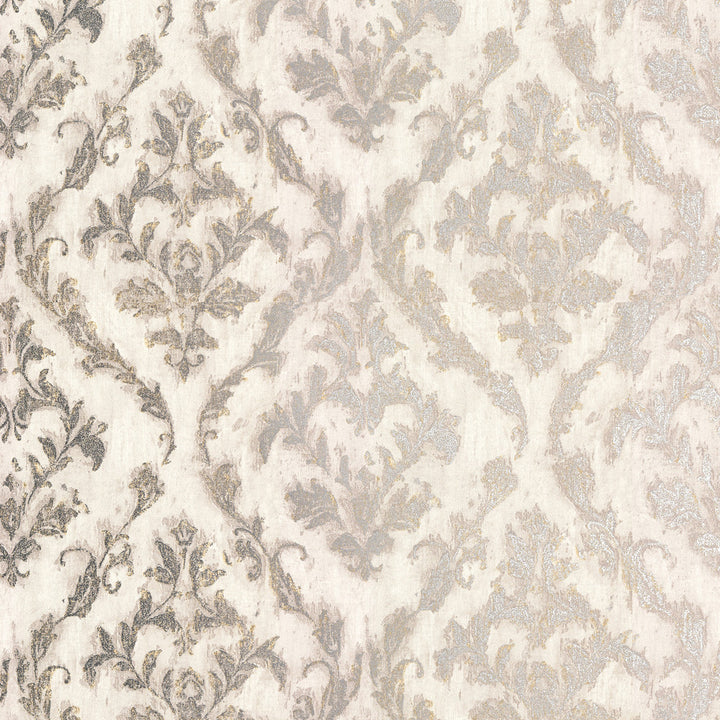Lyra Light Grey Damask Wallpaper by Brewster Polished Covers about 57.8 square feet 21-in by 33-ft long roll Unpasted 25.2 - Fabric Carolina -