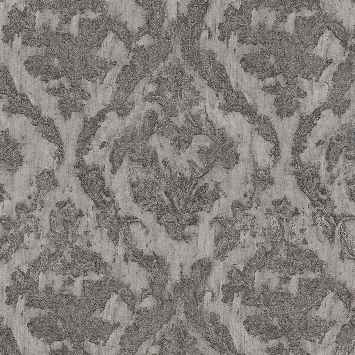 Lyra Pewter Damask Wallpaper by Brewster Polished Covers about 57.8 square feet China Unpasted 25.2-in repeat, straight match 21-in by 33-ft long roll - Fabric Carolina -