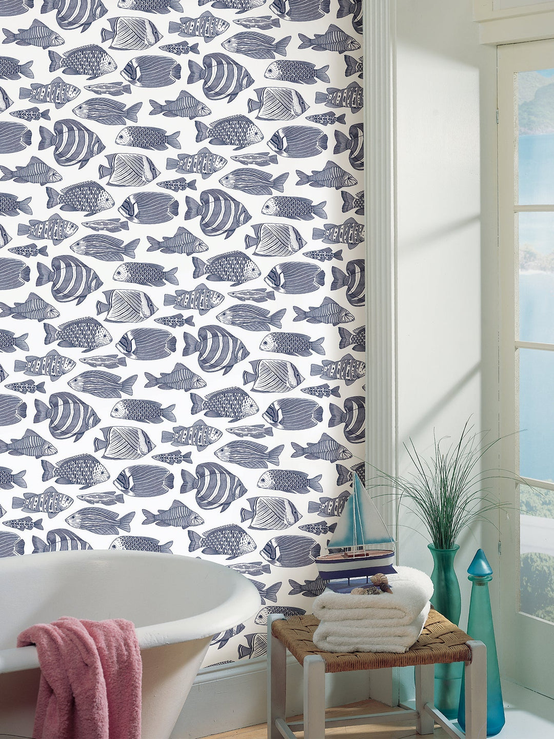 Wailea Indigo Tropical School Wallpaper by A-Street Prints Designer