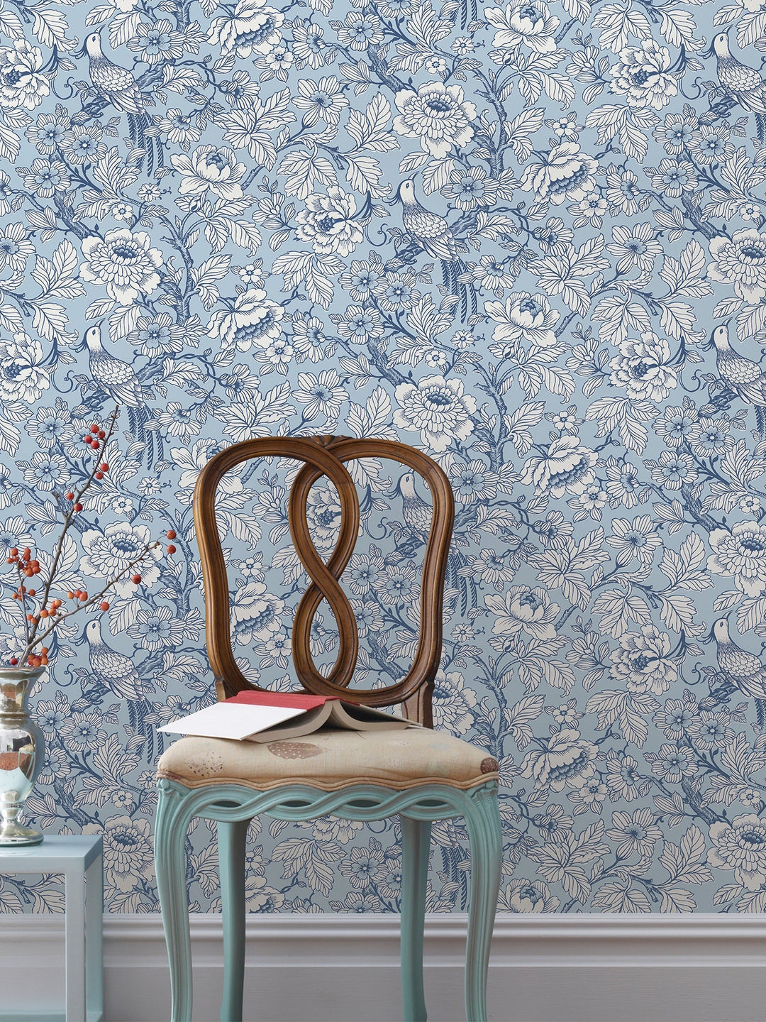 Beaufort Light Blue Peony Chinoiserie Wallpaper by A-Street Prints Designer