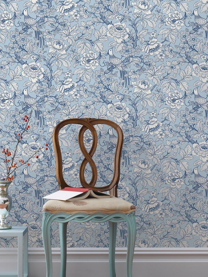 Beaufort Light Blue Peony Chinoiserie Wallpaper by A-Street Prints Designer