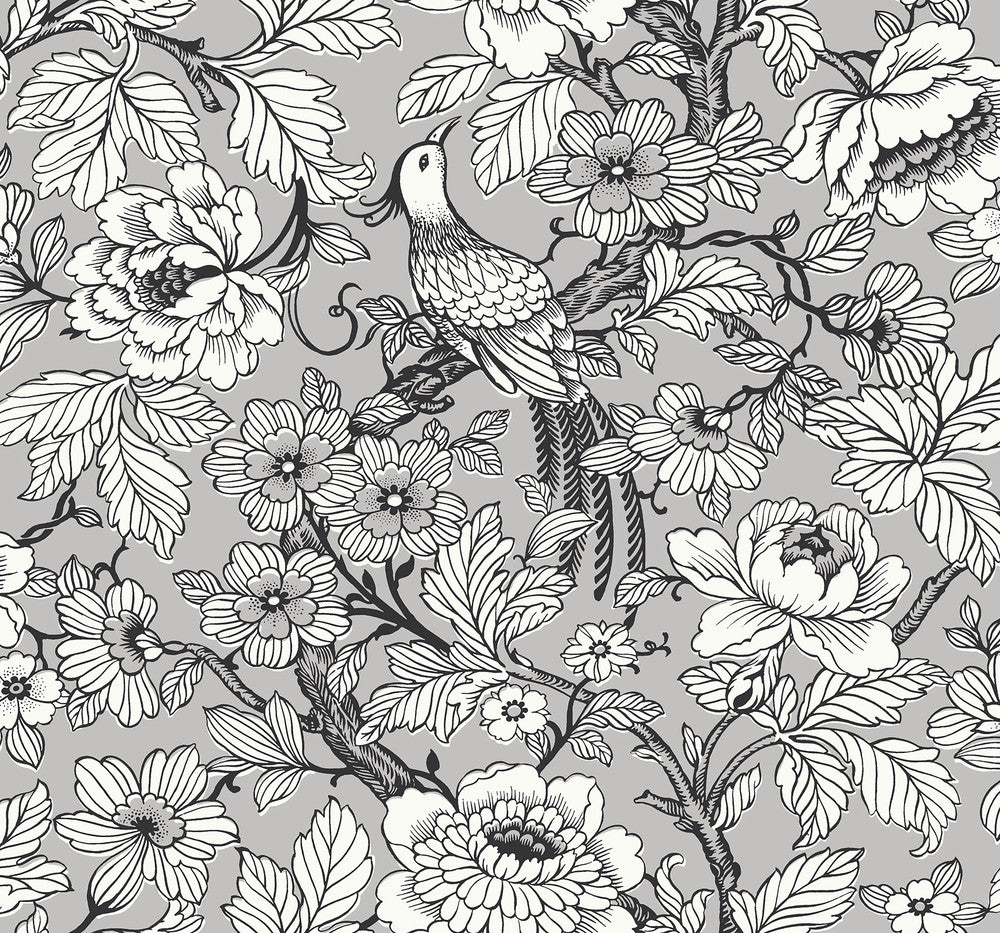 Beaufort Silver Peony Chinoiserie Wallpaper by A-Street Prints Newport Covers about 60.8 square feet 27-in by 27-ft long roll Unpasted 25.2 - Fabric Carolina -