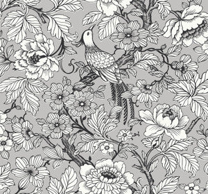 Beaufort Silver Peony Chinoiserie Wallpaper by A-Street Prints