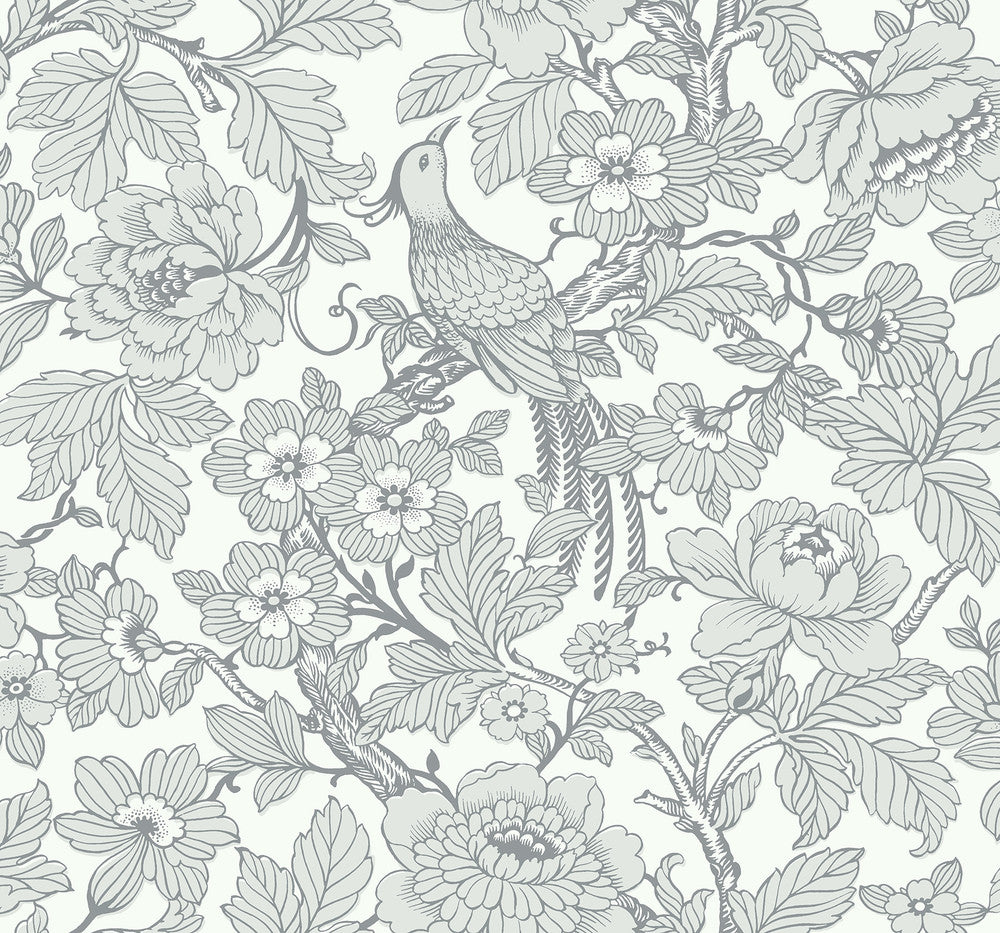 Beaufort Light Grey Peony Chinoiserie Wallpaper by A-Street Prints Newport Covers about 60.8 square feet 27-in by 27-ft long roll Unpasted 25.2 - Fabric Carolina -