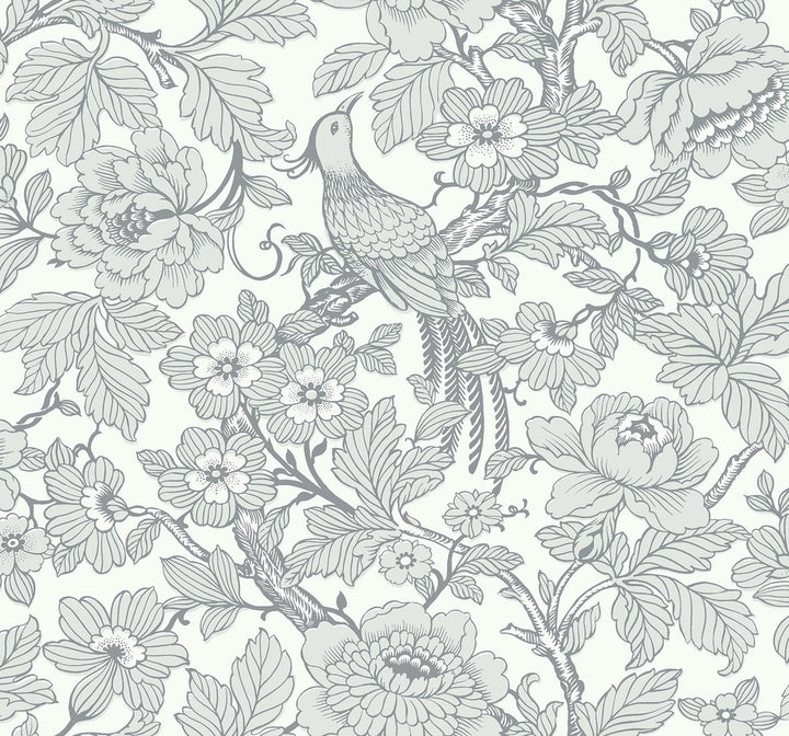 Beaufort Light Grey Peony Chinoiserie Wallpaper by A-Street Prints Newport Covers about 60.8 square feet 27-in by 27-ft long roll Unpasted 25.2 - Fabric Carolina -