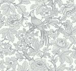 Beaufort Light Grey Peony Chinoiserie Wallpaper by A-Street Prints