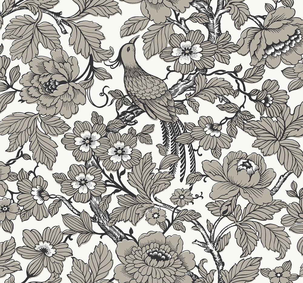 Beaufort Black Peony Chinoiserie Wallpaper by A-Street Prints Newport Covers about 60.8 square feet 27-in by 27-ft long roll Unpasted 25.2 - Fabric Carolina -