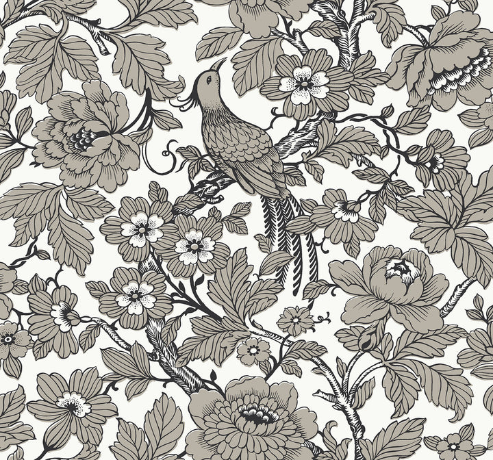 Beaufort Black Peony Chinoiserie Wallpaper by A-Street Prints Newport Covers about 60.8 square feet 27-in by 27-ft long roll Unpasted 25.2 - Fabric Carolina -