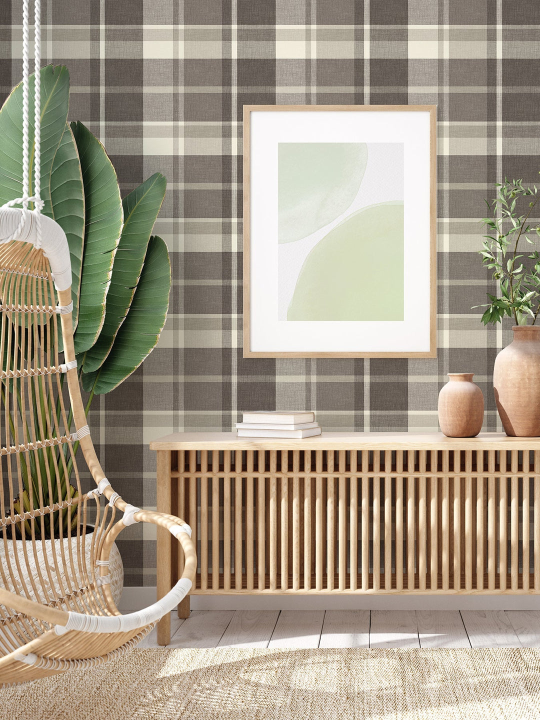 Madaket Charcoal Plaid Wallpaper by A-Street Prints Designer