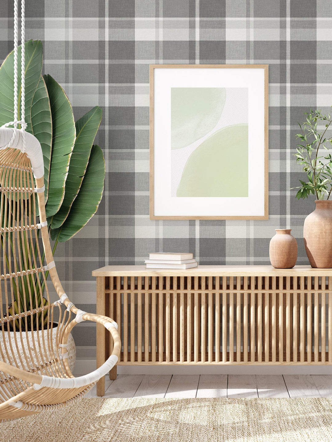Madaket Dark Grey Plaid Wallpaper by A-Street Prints Designer