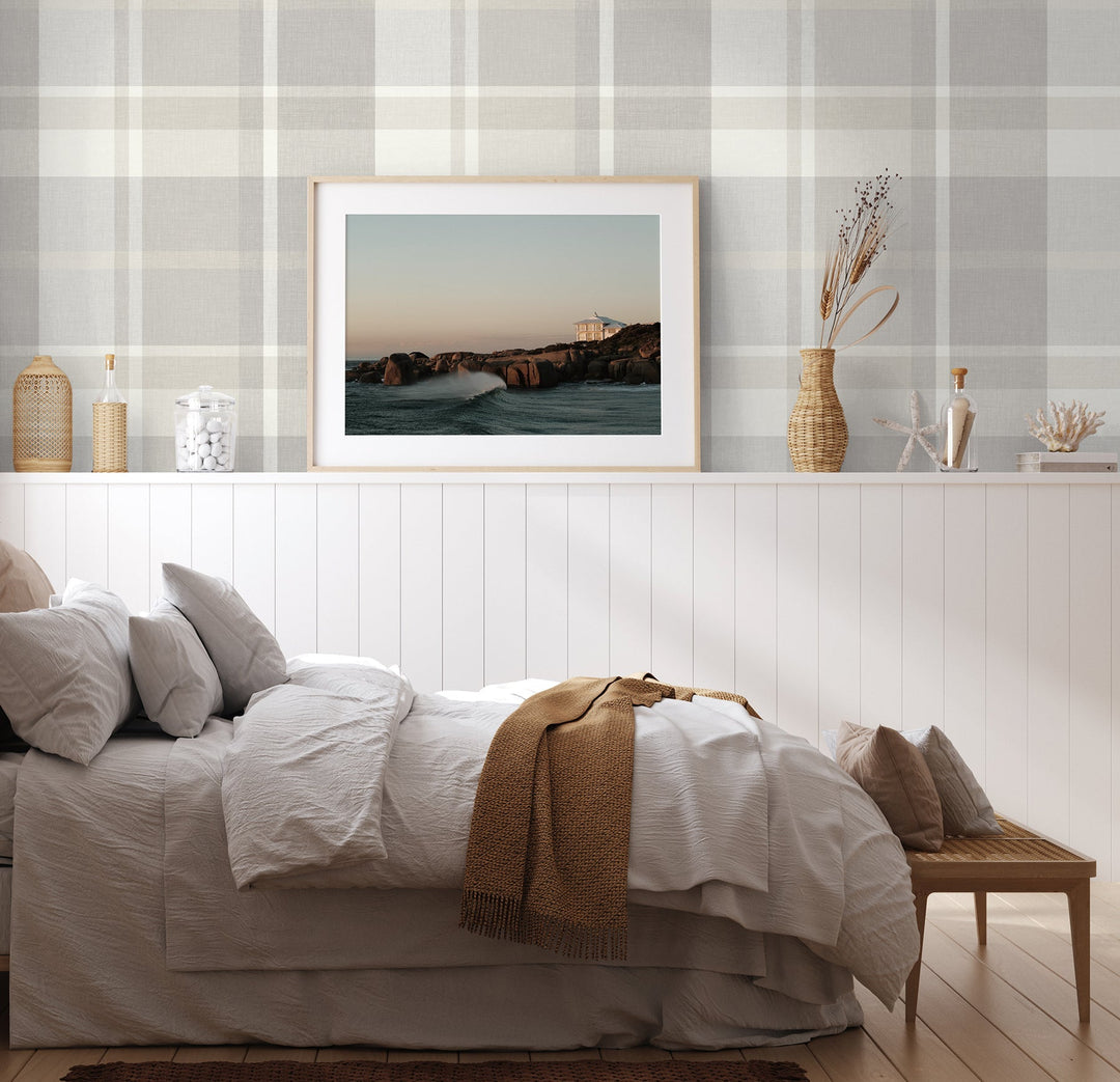Madaket Light Grey Plaid Wallpaper by A-Street Prints Designer
