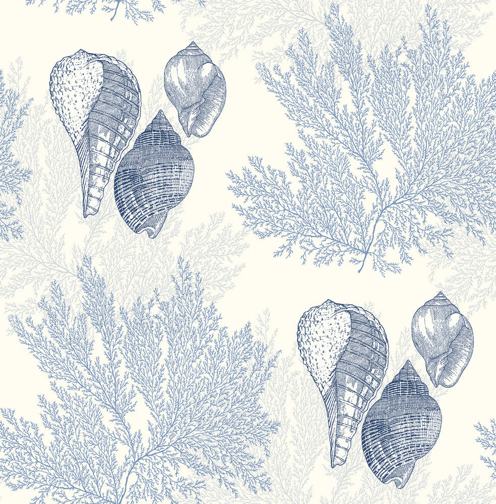 Nauset Blue Seashell Shores Wallpaper by A-Street Prints Newport Covers about 56.4 square feet 20.5-in by 33-ft long roll Unpasted 20.9 - Fabric Carolina -