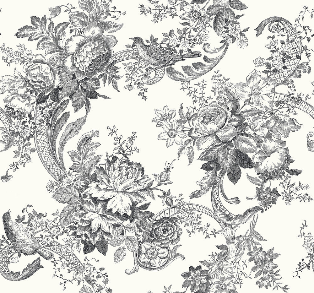 Carmel Black Baroque Florals Wallpaper by A-Street Prints Newport Covers about 60.8 square feet 27-in by 27-ft long roll Unpasted 25.2 - Fabric Carolina -