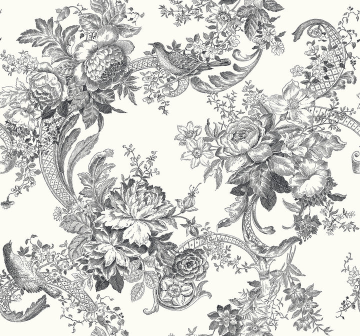 Carmel Black Baroque Florals Wallpaper by A-Street Prints Newport Covers about 60.8 square feet 27-in by 27-ft long roll Unpasted 25.2 - Fabric Carolina -