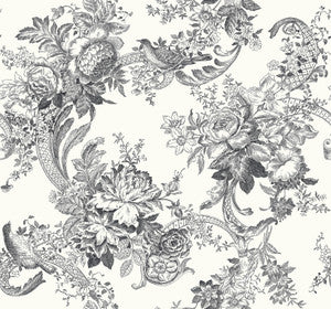 Carmel Black Baroque Florals Wallpaper by A-Street Prints