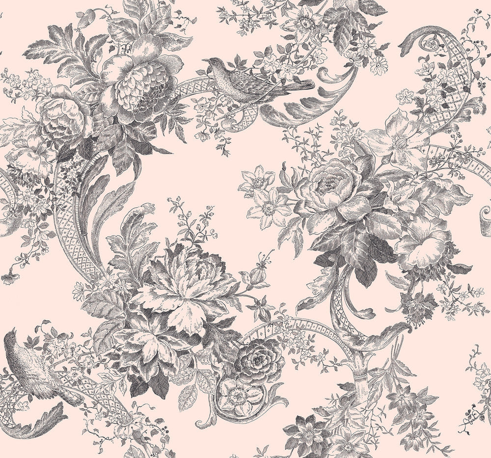 Carmel Blush Baroque Florals Wallpaper by A-Street Prints Newport Covers about 60.8 square feet 27-in by 27-ft long roll Unpasted 25.2 - Fabric Carolina -