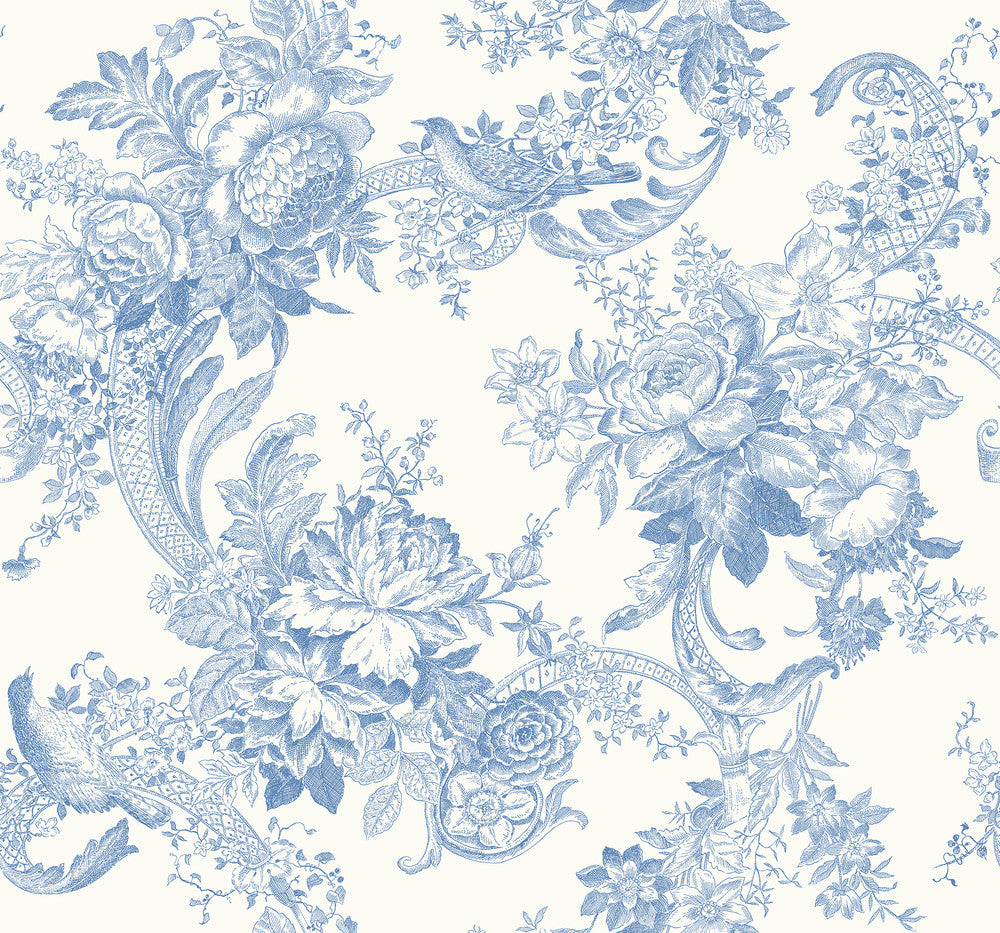 Carmel Light Blue Baroque Florals Wallpaper by A-Street Prints Newport Covers about 60.8 square feet 27-in by 27-ft long roll Unpasted 25.2 - Fabric Carolina -