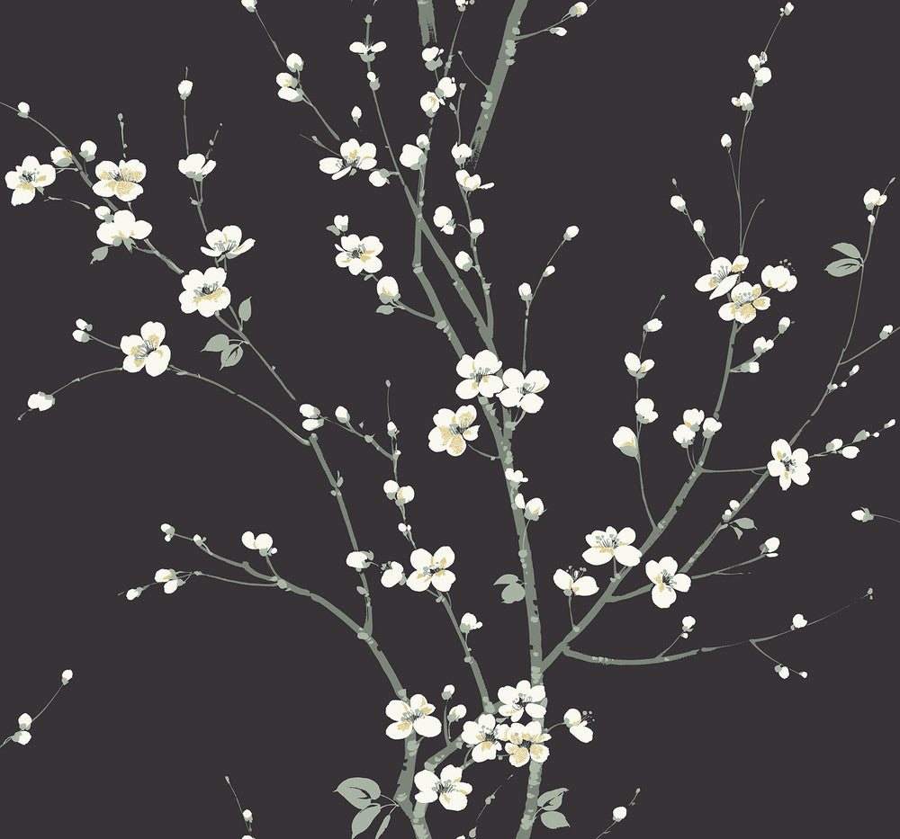 Monterey Black Floral Branch Wallpaper by A-Street Prints Newport Covers about 60.8 square feet 27-in by 27-ft long roll Unpasted 25.2 - Fabric Carolina -