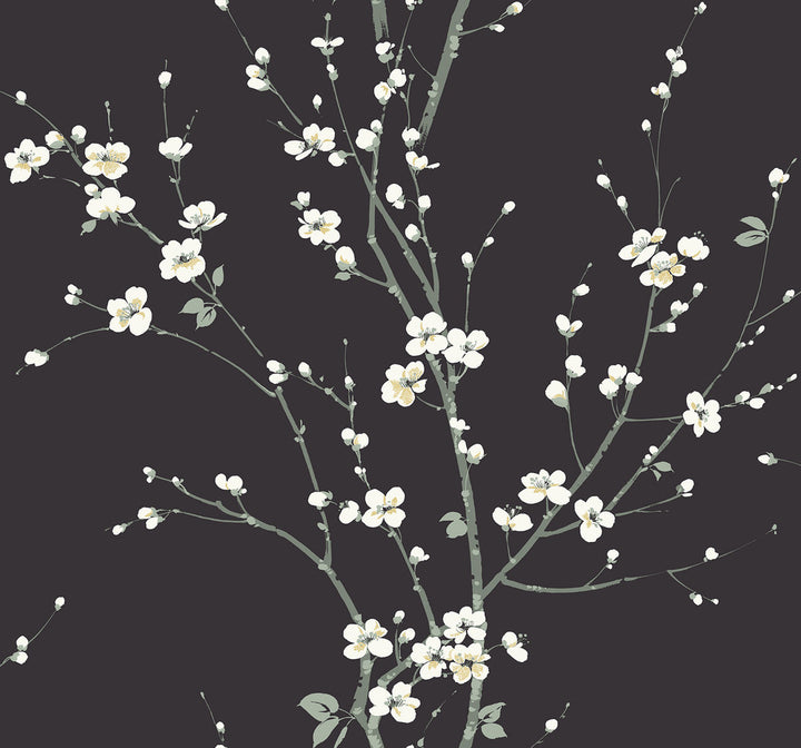 Monterey Black Floral Branch Wallpaper by A-Street Prints Newport Covers about 60.8 square feet 27-in by 27-ft long roll Unpasted 25.2 - Fabric Carolina -