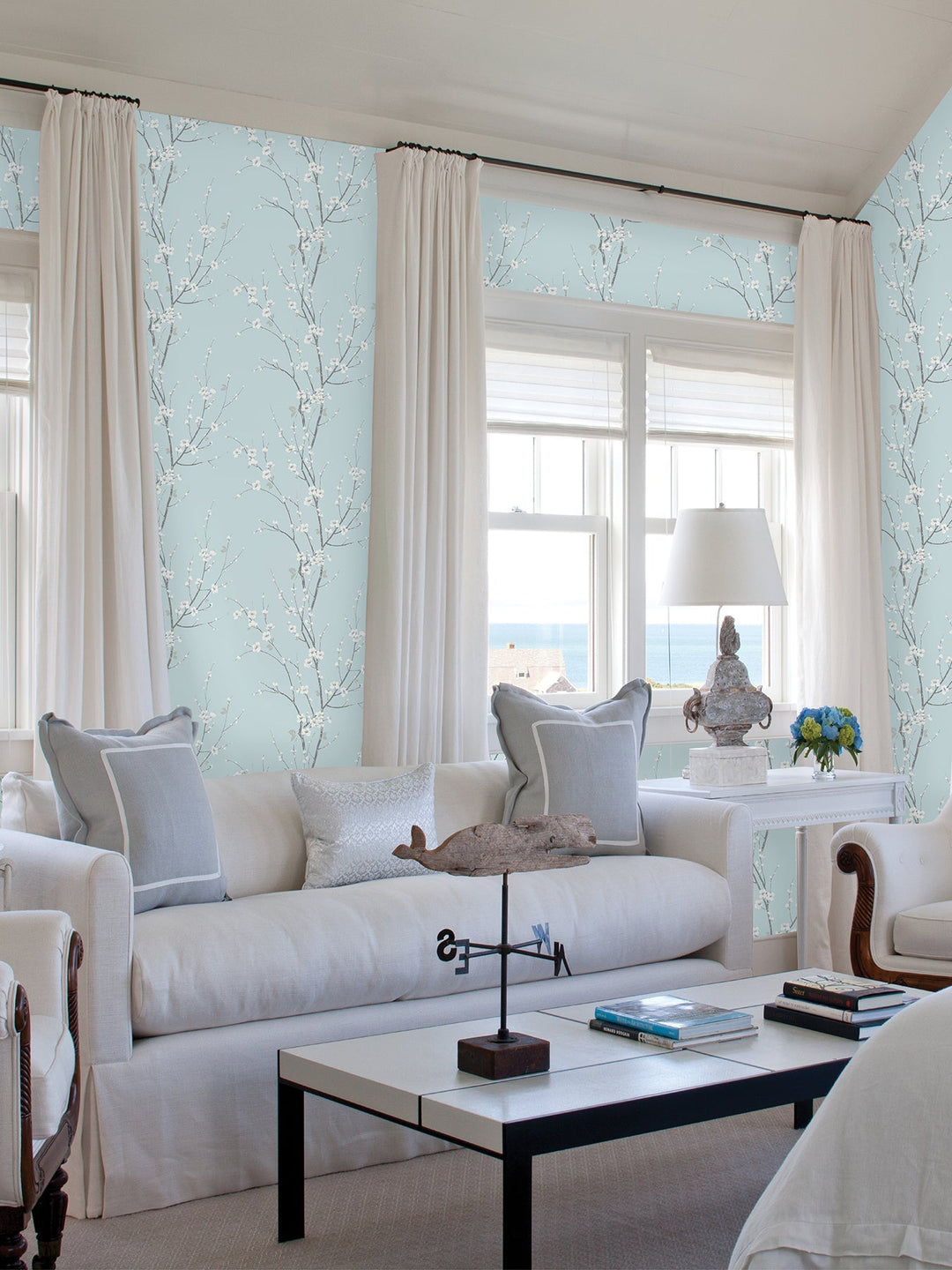 Monterey Sky Blue Floral Branch Wallpaper by A-Street Prints Designer