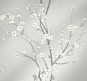 Monterey Silver Mist Floral Branch Wallpaper by A-Street Prints