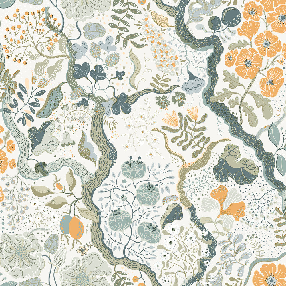 Ann Turquoise Floral Vines Wallpaper by A-Street Prints Lina Covers about 57.5 square feet 20.9-in by 33-ft long roll Unpasted 20.9 - Fabric Carolina -