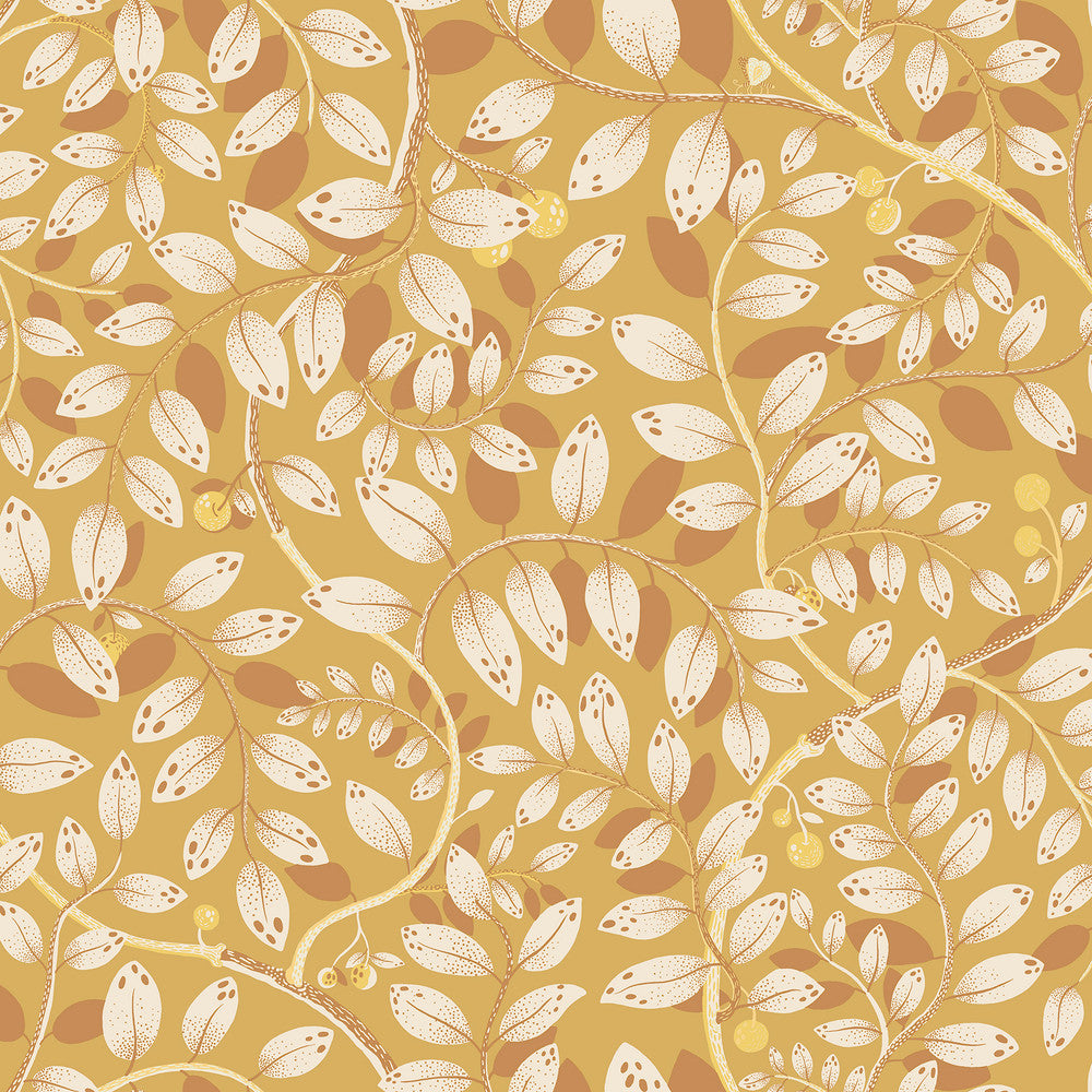 Kirke Yellow Leafy Vines Wallpaper by A-Street Prints Lina Covers about 57.5 square feet 20.9-in by 33-ft long roll Unpasted 20.9 - Fabric Carolina -