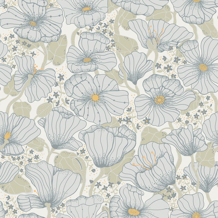 Matilda Blue Poppy Fields Wallpaper by A-Street Prints Lina Covers about 57.5 square feet 20.9-in by 33-ft long roll Unpasted 20.9 - Fabric Carolina -