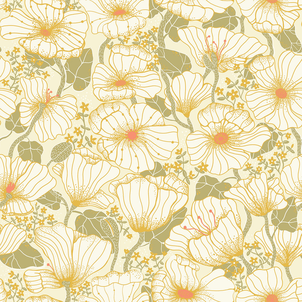 Matilda Green Poppy Fields Wallpaper by A-Street Prints Lina Covers about 57.5 square feet 20.9-in by 33-ft long roll Unpasted 20.9 - Fabric Carolina -