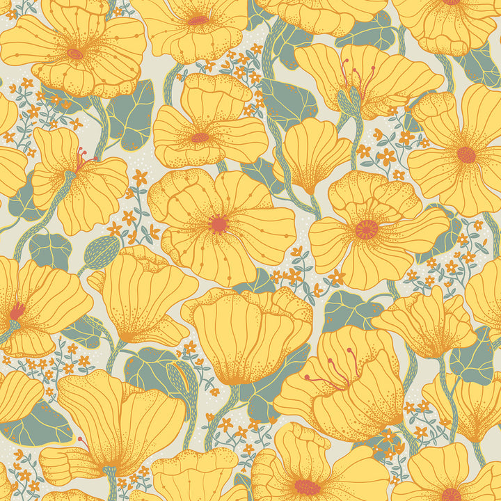Matilda Yellow Poppy Fields Wallpaper by A-Street Prints Lina Covers about 57.5 square feet 20.9-in by 33-ft long roll Unpasted 20.9 - Fabric Carolina -