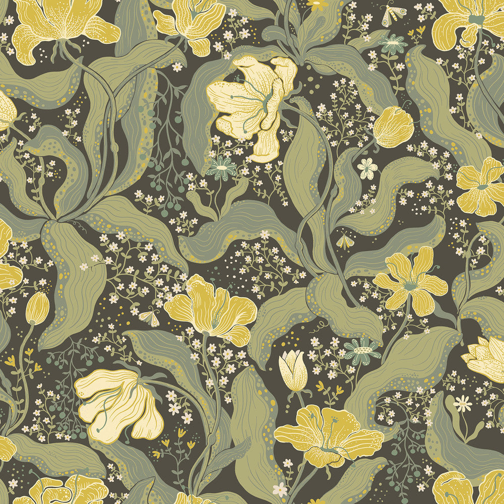 Bodri Green Tulip Garden Wallpaper by A-Street Prints Lina Covers about 57.5 square feet 20.9-in by 33-ft long roll Unpasted 20.9 - Fabric Carolina -